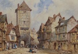 Pierre Le Boeuff (fl. 1899-1920, French), watercolour, Two historic French street scenes titled '