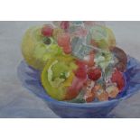 Judi Bloomer (20th Century), watercolour, Two still life paintings depicting fruit, initialled to