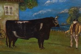 18th/19th Century Naive School, oil on panel, A pair of primitive portraits of a sheep and cow,