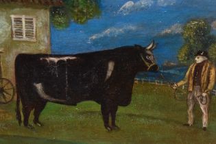 18th/19th Century Naive School, oil on panel, A pair of primitive portraits of a sheep and cow,