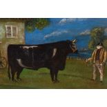 18th/19th Century Naive School, oil on panel, A pair of primitive portraits of a sheep and cow,