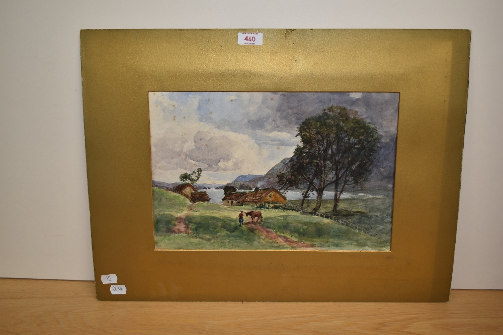 George Gray (19th/20th Century), watercolour, A farm stead with lake beyond, signed to the lower - Image 2 of 4