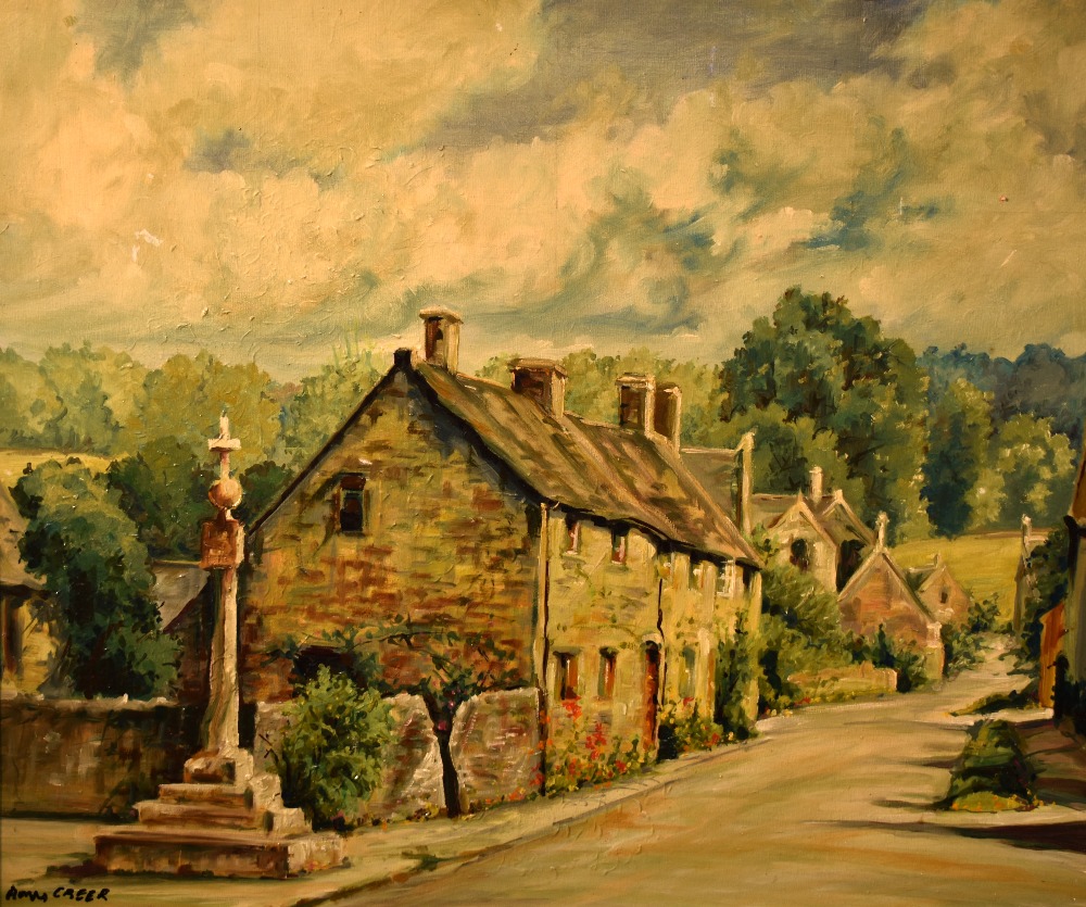 A. Creer (20th Century), oil on board, A countryside village, possibly the Cotswolds, signed to