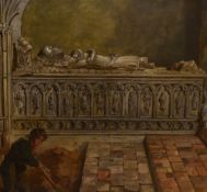 19th Century School, oil on canvas, The tomb of Sir John de Ingham, a detailed architectural