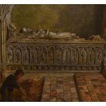 19th Century School, oil on canvas, The tomb of Sir John de Ingham, a detailed architectural