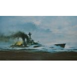 After Robert Taylor (b.1946, American), coloured print, 'The Last Moments of H.M.S Hood' with