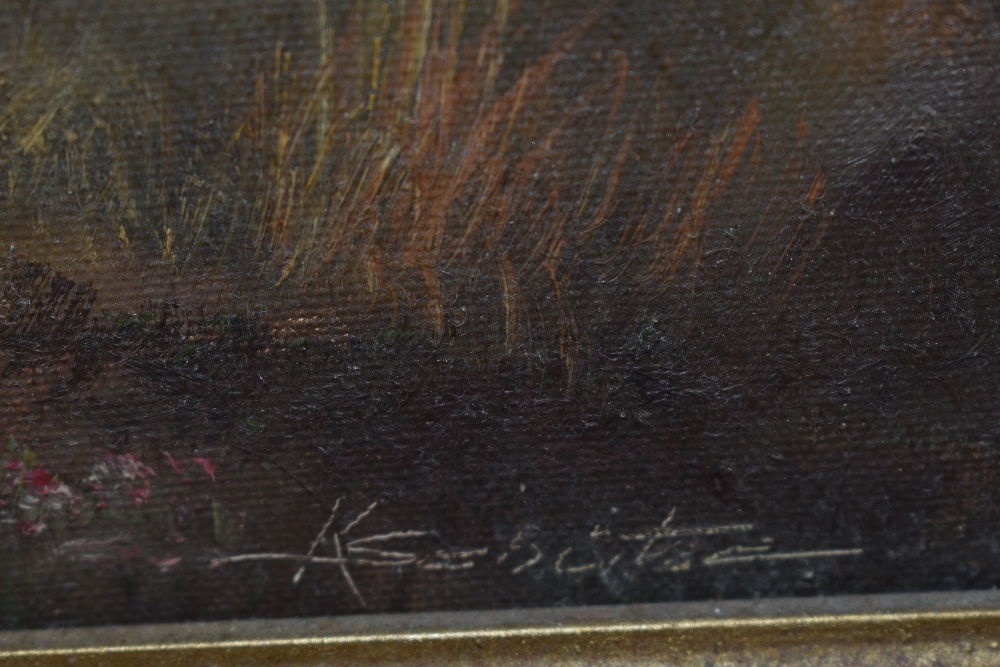 19th/20th Century School, oil on canvas, A Highland landscape with watering cattle, signed - Image 3 of 4