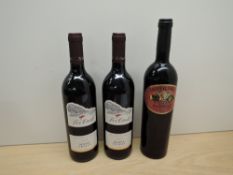 Three bottles of wine, Fox Creek Mclaren Vale 1998 Reserve Shiraz, 14.5% vol, 75cl x2 and Jasper