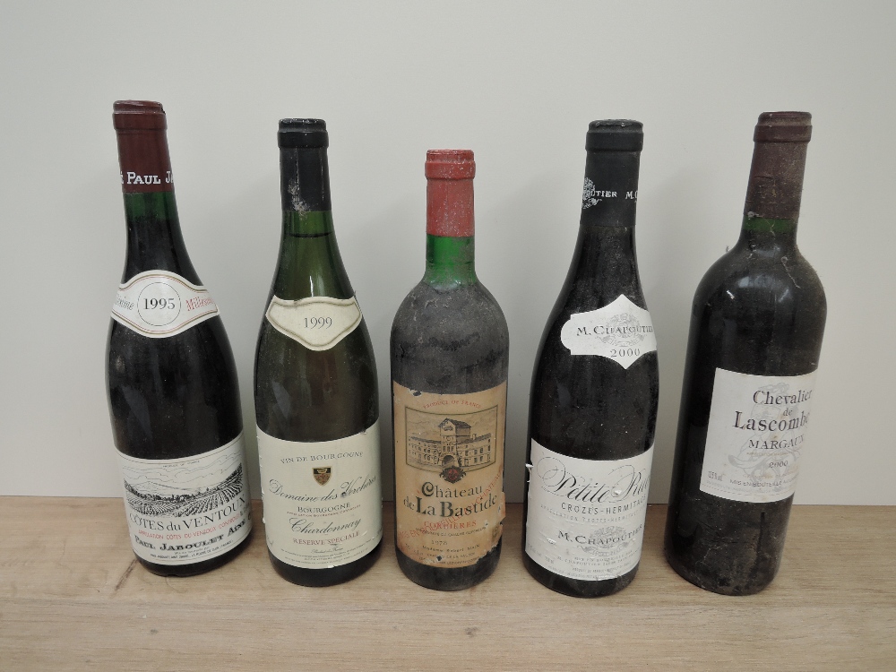 Five bottles of mixed Wine, 1995 Paul Jaboulet Aine Cottes Du Ventoux, 12.5% vol, 75cl, 1999 Domaine