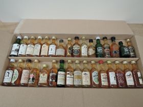 Thirty Two miniature bottles of Single Malt Whisky including Girvan single grain 14 year,
