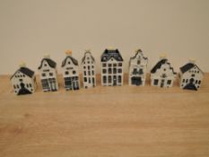 Eight KLM Delfts Bols Blue and White Miniature Houses, all sealed and all have contents, numbered