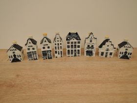 Eight KLM Delfts Bols Blue and White Miniature Houses, all sealed and all have contents, numbered