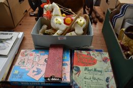 A vintage wooden Horse Puppet along with Philmar Who Lives Here, Pepys Party Games, Whats Wrong