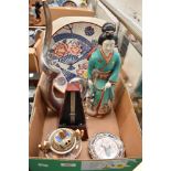 A small collection of Oriental style items including a pretty plate having fan design, a Geisha