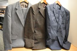 Two men's Dunn & Co pure new wool two piece suits, one in grey (40' chest approx) and one in