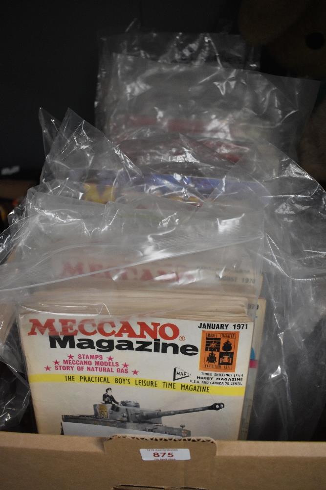 A shelf of 1960's & 1970's Meccano Magazines, some years appear to be complete, approx 200+