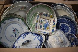 A small selection of blue and white ware including plates, dishes and tureens, also sold alongside a