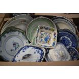A small selection of blue and white ware including plates, dishes and tureens, also sold alongside a