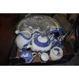 A group of various willow pattern blue and white tea wares, various makers including Sadler, Empire,