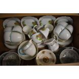 A Crown Royal 'Cottage Garden' part tea service (13 pieces approx), a white part tea service