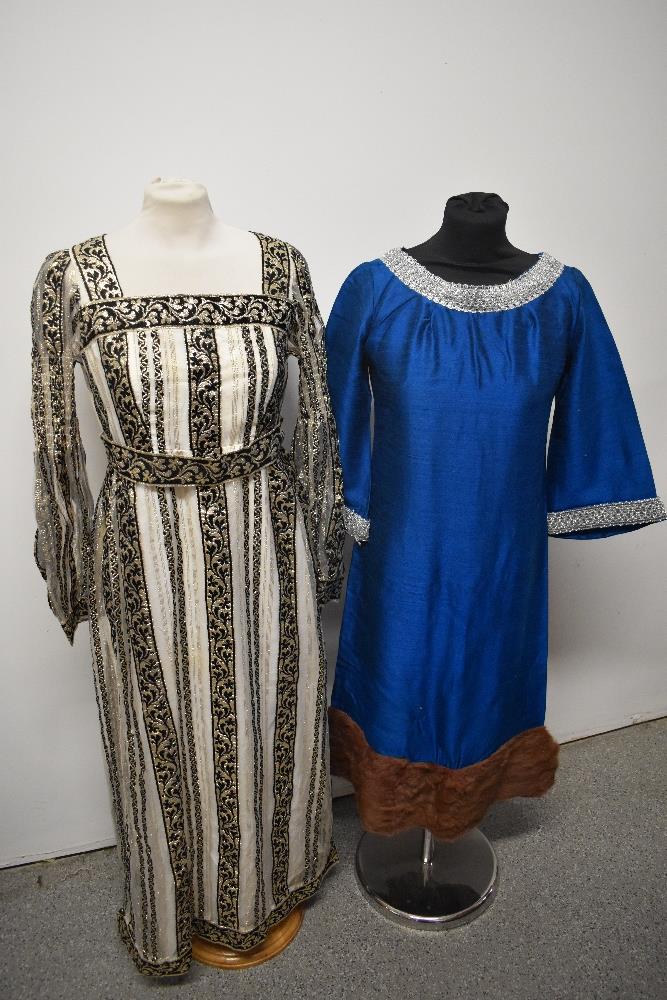 A vintage Edward Black of Nottingham maxi dress and a teal blue 1960s shift dress with coney trim. - Image 4 of 5