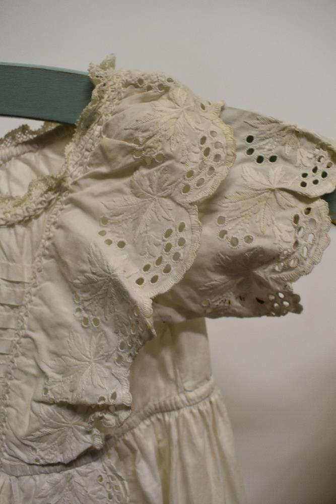 Three antique babies gowns (some AF, darns etc) a bonnet, an early 20th century coat and an adults - Image 7 of 13