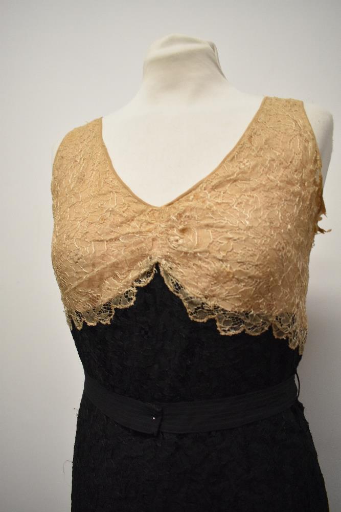 A 1930s two tone cream and black lace evening gown. - Image 8 of 10