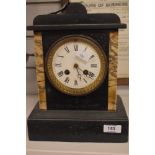 A Victorian marble and slate mantel clock, of architectural form with enamel dial bearing Roman