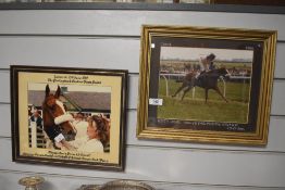 Two framed photographs depicting racehorse Gott's Desire winner of the Darlington & Stockton Times