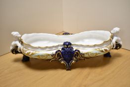 A Royal Worcester porcelain centre piece of waisted form, having duck egg blue and Royal blue ground