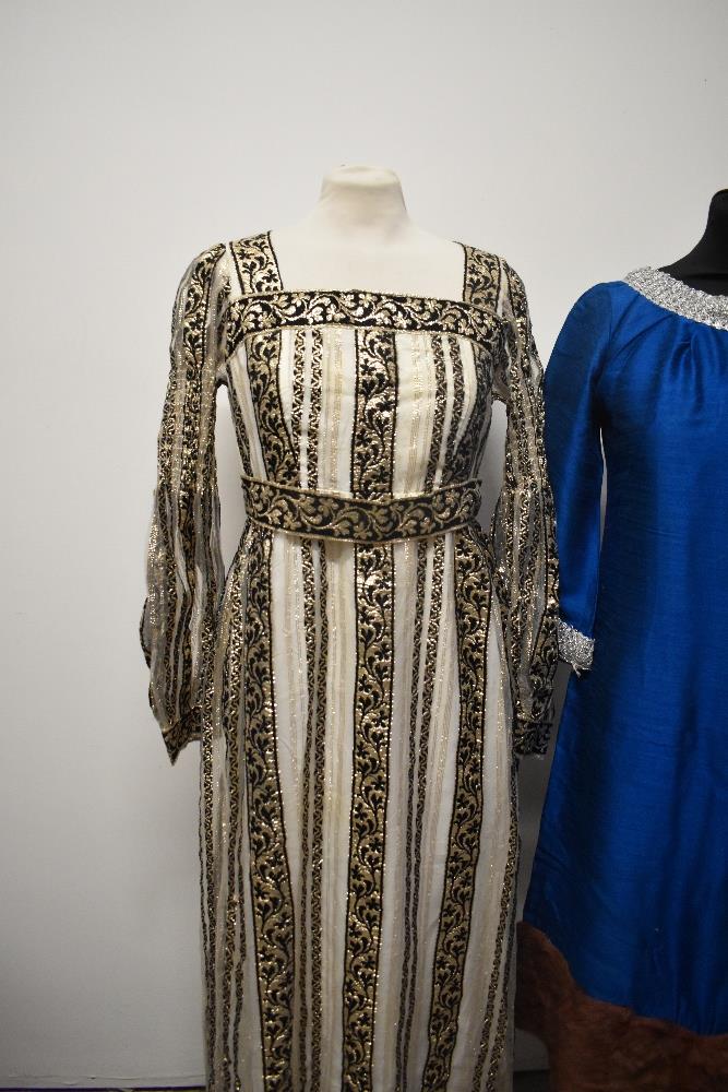 A vintage Edward Black of Nottingham maxi dress and a teal blue 1960s shift dress with coney trim. - Image 5 of 5
