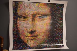A photographic print depicting the Mona Lisa, made up of a collage of photographs.