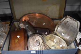 a suitcase containing a selection of platedware including gallery tray, serving dishes, boxed fish