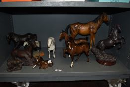 A collection of horse studies, including Beswick dapple grey, brown foal and brown mare.