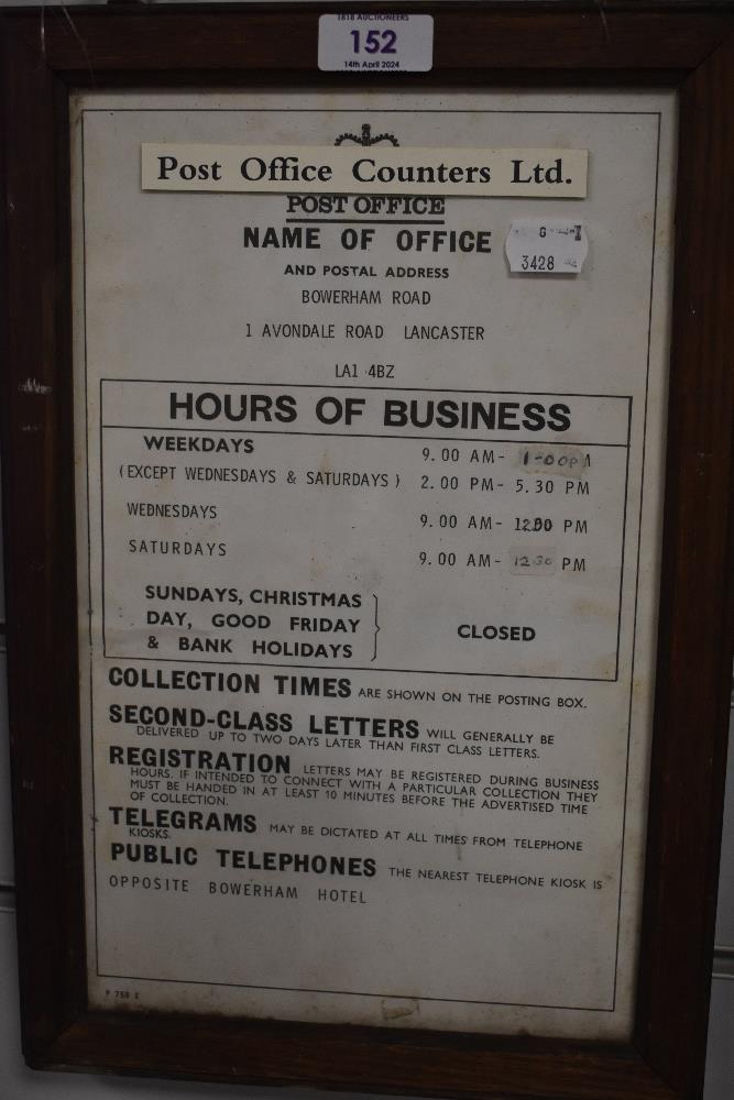 A vintage Bowerham Road, Lancaster, Post Office shop sign framed in oak. - Image 2 of 2