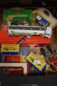 A small amount of die cast toy cars and a small stamp album etc.