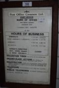 A vintage Bowerham Road, Lancaster, Post Office shop sign framed in oak.