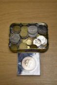 A selection of collectable coins, including Isle Of Man Christmas 1984 coin.