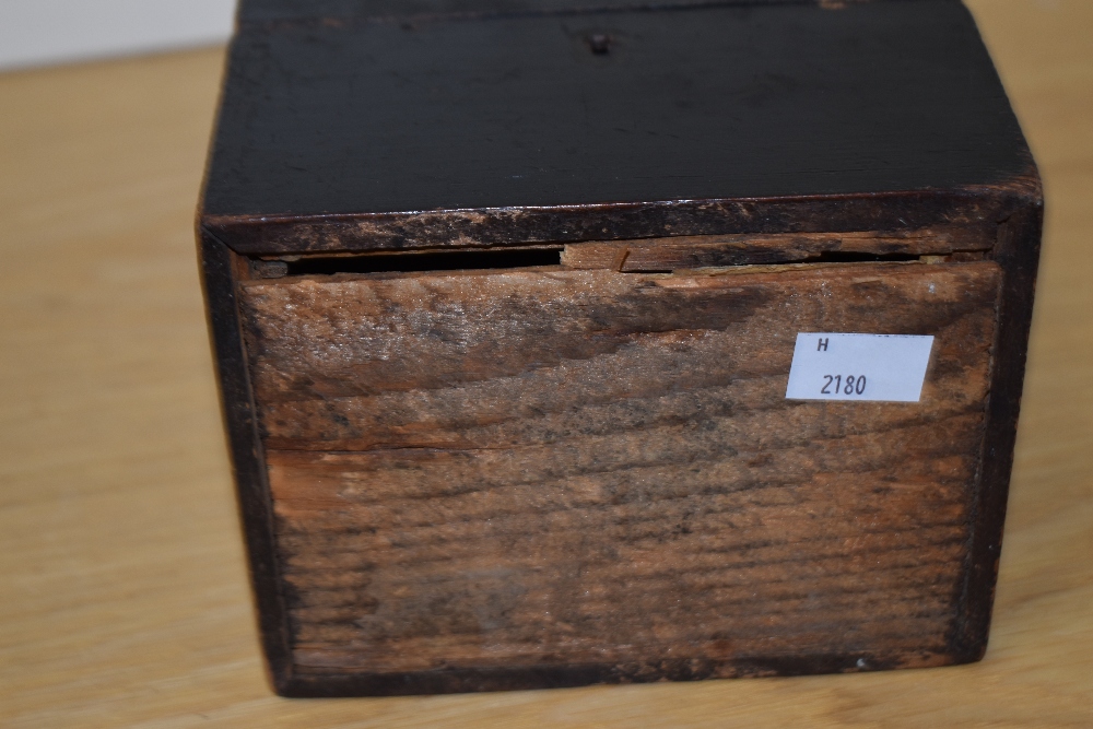 A 19th Century ebonised tea caddy, of rectangular form, with inlaid 'Tea' design to the lid, - Image 2 of 2