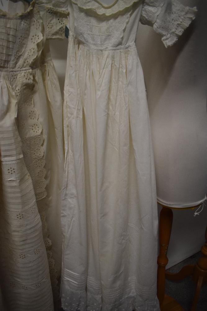 Three antique babies gowns (some AF, darns etc) a bonnet, an early 20th century coat and an adults - Image 4 of 13