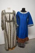 A vintage Edward Black of Nottingham maxi dress and a teal blue 1960s shift dress with coney trim.