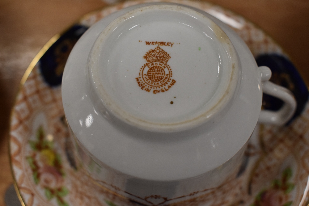 A Crown Chelsea part tea service (21 pieces approx) having brown chequered design with floral - Image 2 of 2