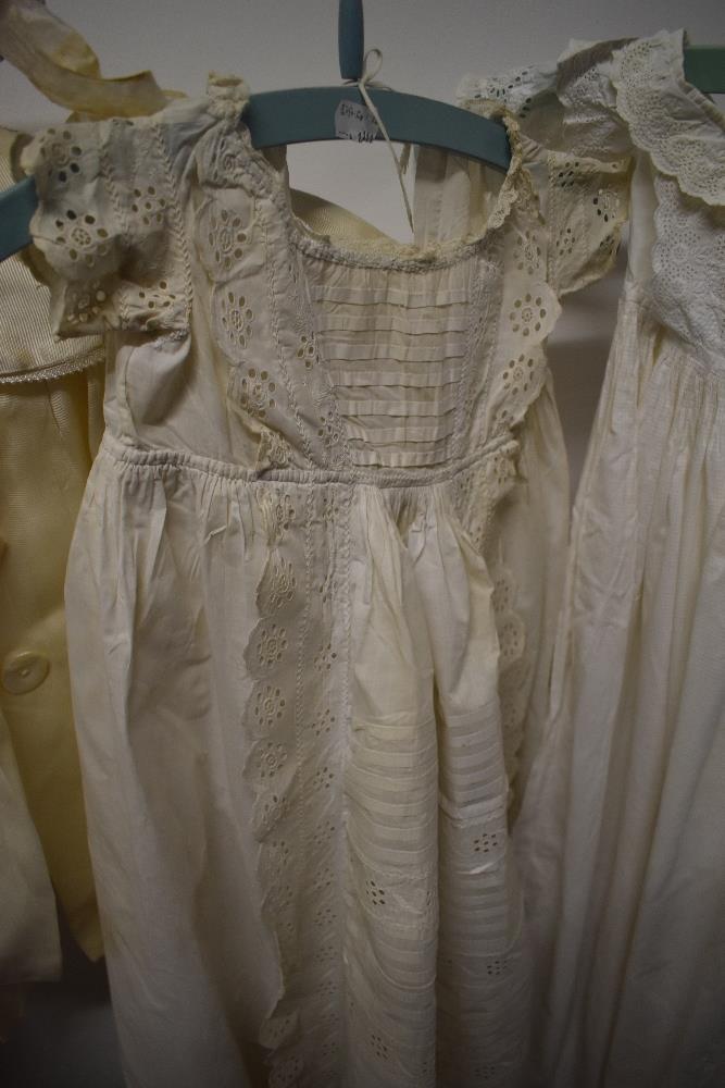 Three antique babies gowns (some AF, darns etc) a bonnet, an early 20th century coat and an adults - Image 6 of 13