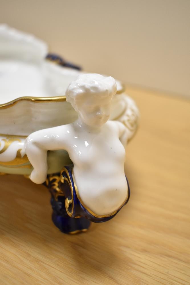 A Royal Worcester porcelain centre piece of waisted form, having duck egg blue and Royal blue ground - Image 3 of 5