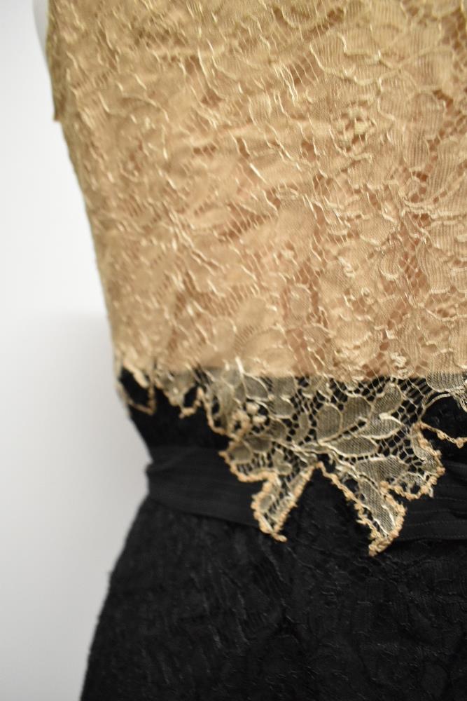 A 1930s two tone cream and black lace evening gown. - Image 5 of 10