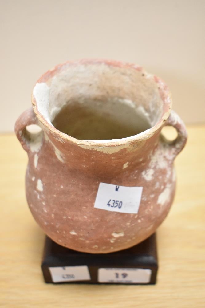 An earthenware jar with handles to sides, reputably from Holy Land, Old Testament period, approx - Image 2 of 2