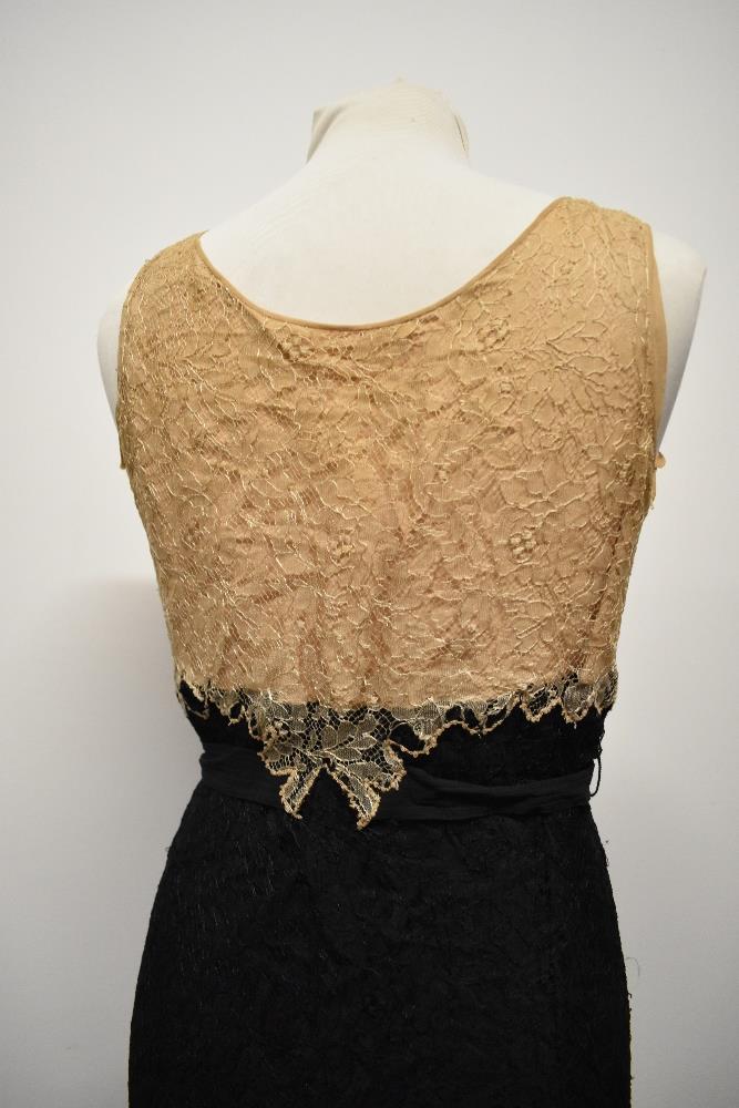 A 1930s two tone cream and black lace evening gown. - Image 6 of 10