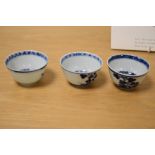 A trio of blue pine style tea bowls, sold with an invoice from Heirloom and Howard limited,