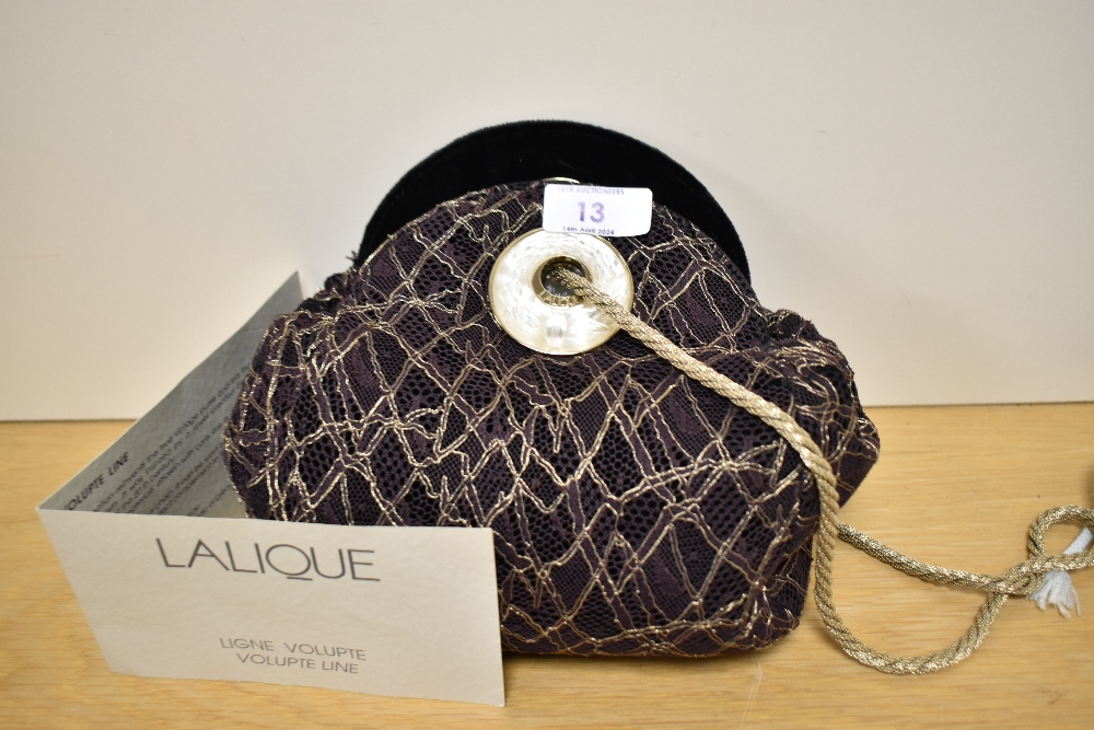 A Lalique handbag, with 2002 dated pamphlet describing the design, with chain strap and two satin - Image 2 of 3