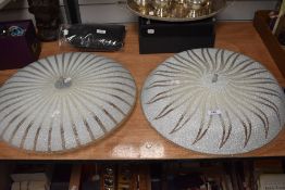 Two 1950s style bubble frosted ceiling lights 49cm diameter.